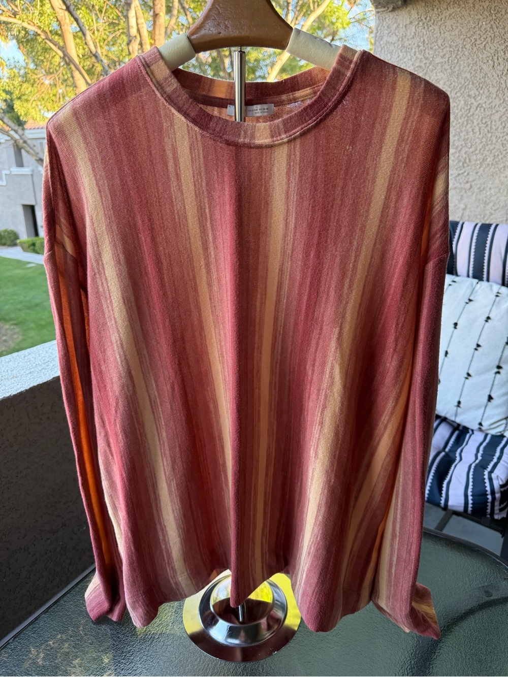 Zara Long Sleeve Striped Tee in Rust and Tan